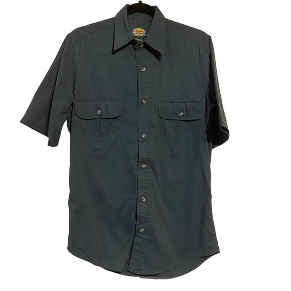 Cabelas Outdoor Gear Men Button Down Short Sleeve Shirt Dark Green Small Pockets - Picture 1 of 8